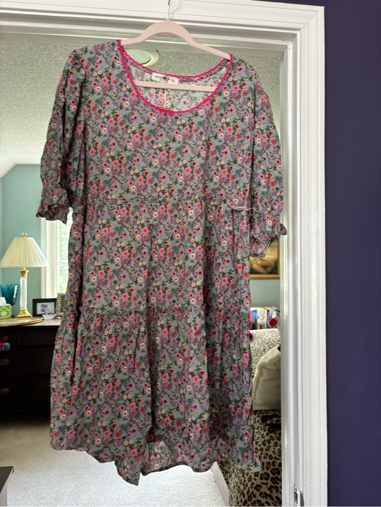 NATURAL LIFE Dresses & Skirts - NATURAL LIFE Light Blue Floral Top with Pink Trim